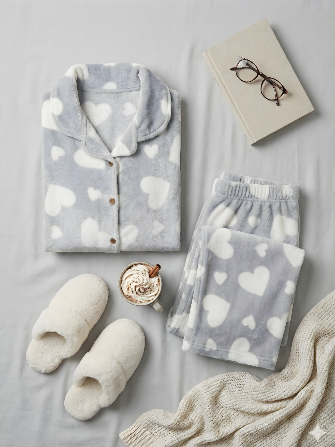 Icy Grey Heart Velvet Nightsuit