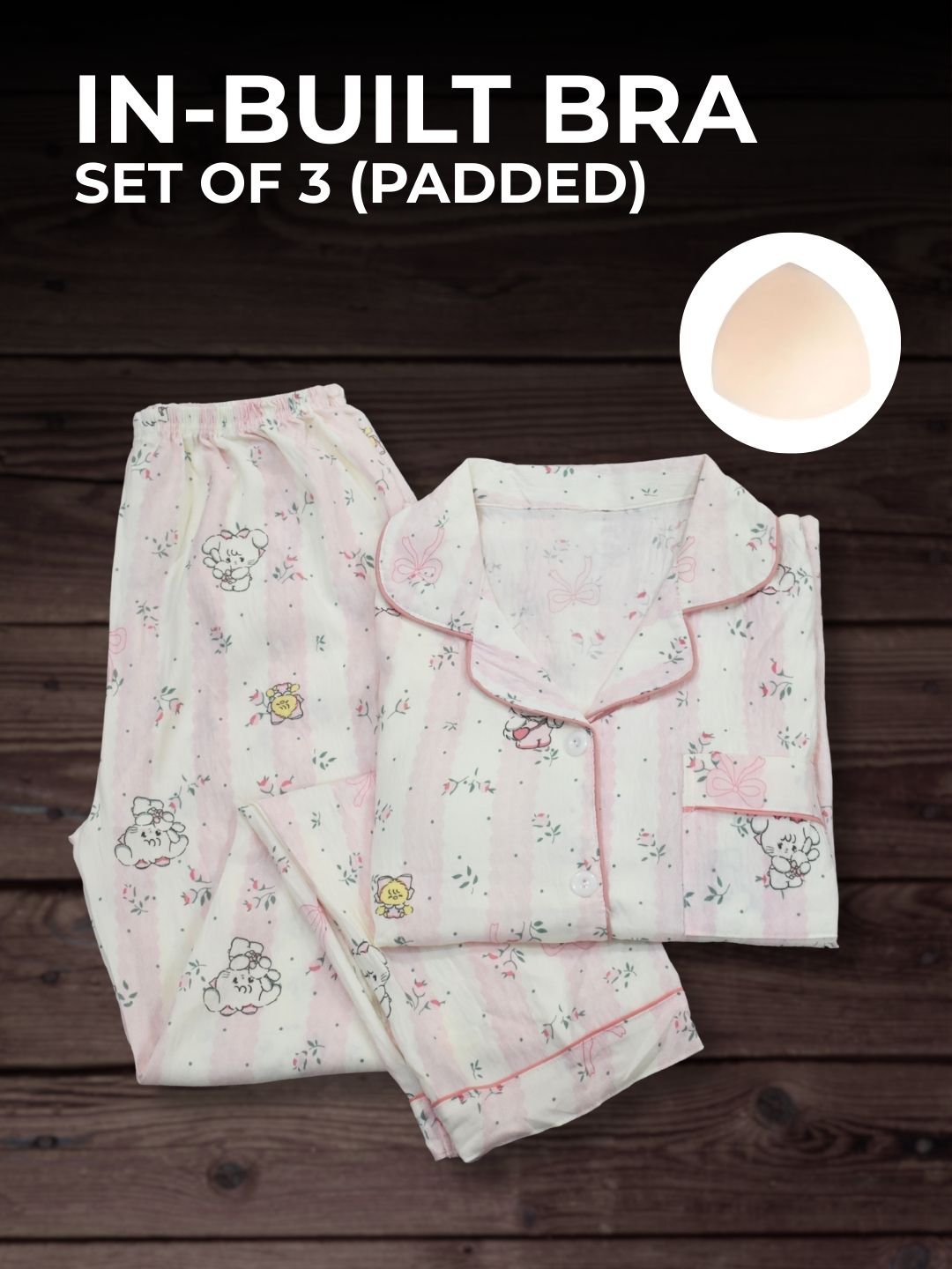 Blossom Bunny Padded Nightsuit Set (3PCS)