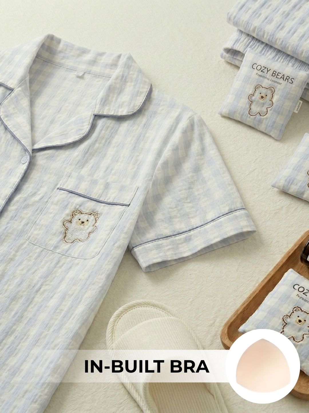 Soft Blue Padded Nightsuit (3PCS)
