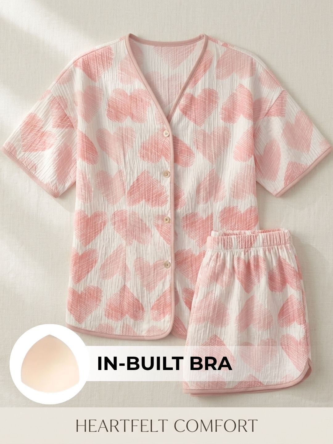Blush Hearts Padded Nightsuit (3PCS)