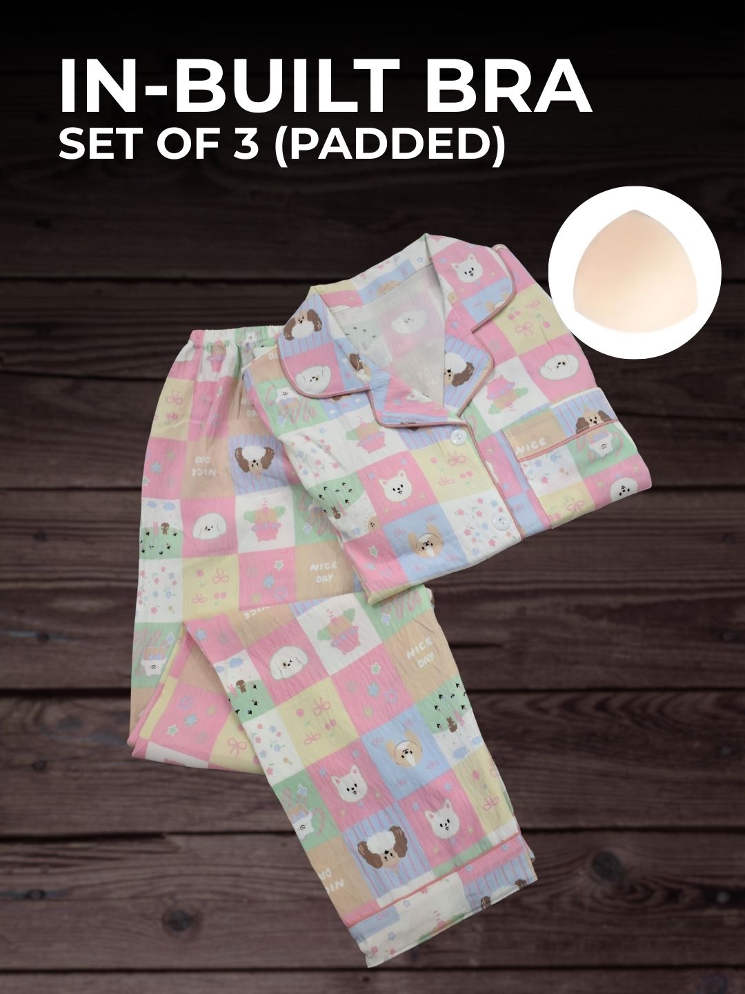 Colour Pop Padded Nightsuit Set (3 PCS)