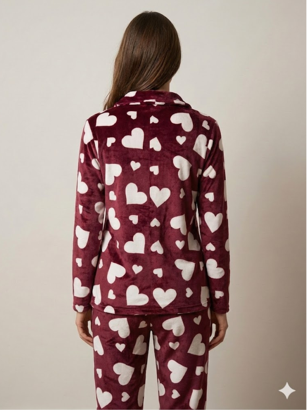 Maroon Heart Velvet Nightsuit
