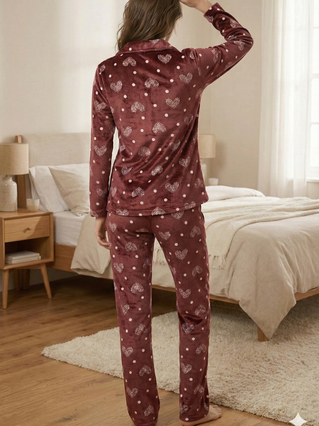 Coral Heart Velvet Nightsuit