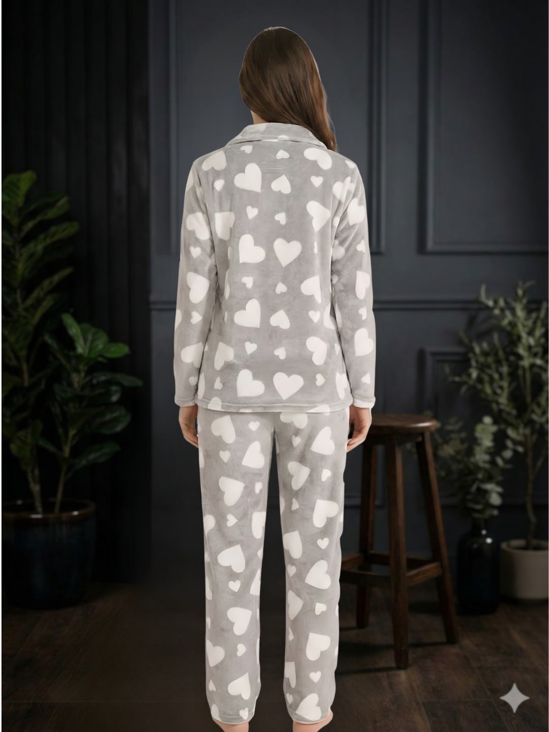 Icy Grey Heart Velvet Nightsuit
