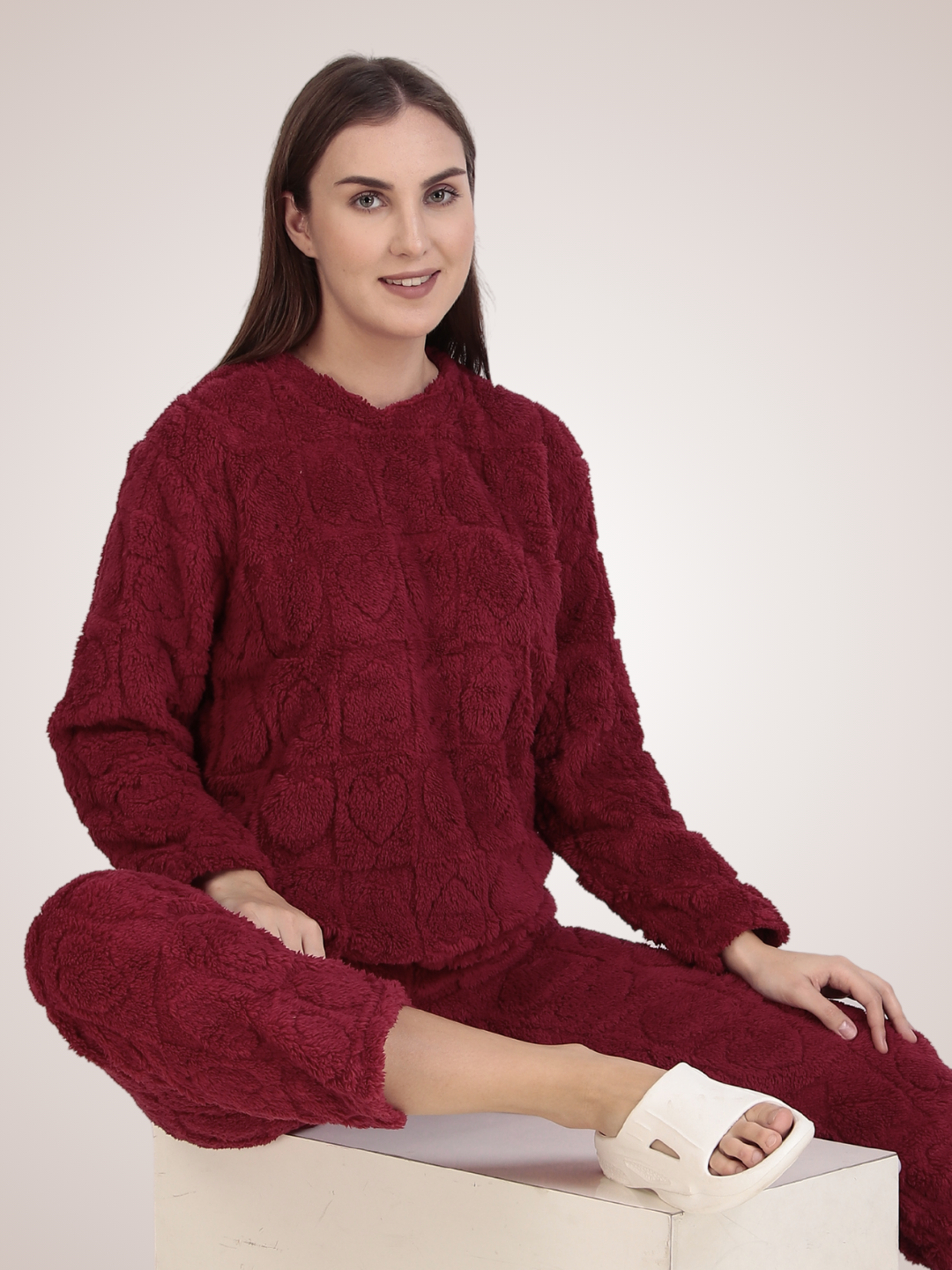 Maroon Dreamy Hearts Nightsuit