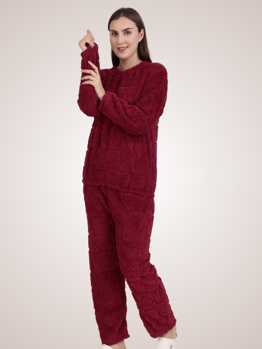 Maroon Dreamy Hearts Nightsuit