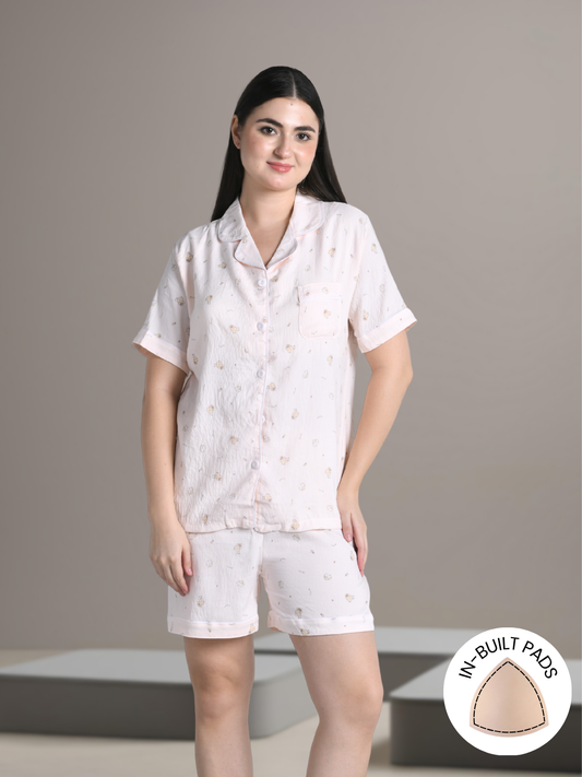 Sleepy Kitty Padded Nightsuit (3 Pc Set)