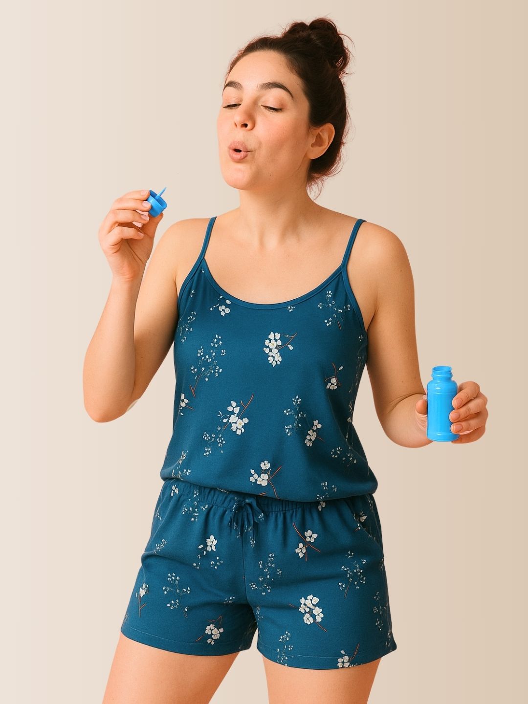 Teal Blue Floral Nightsuit