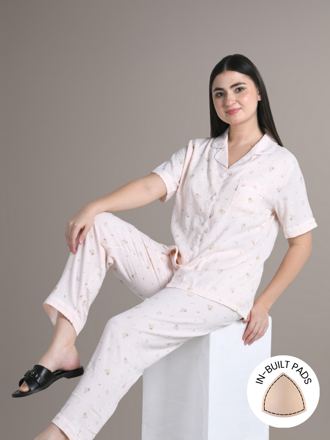 Sleepy Kitty Padded Nightsuit (3 Pc Set)