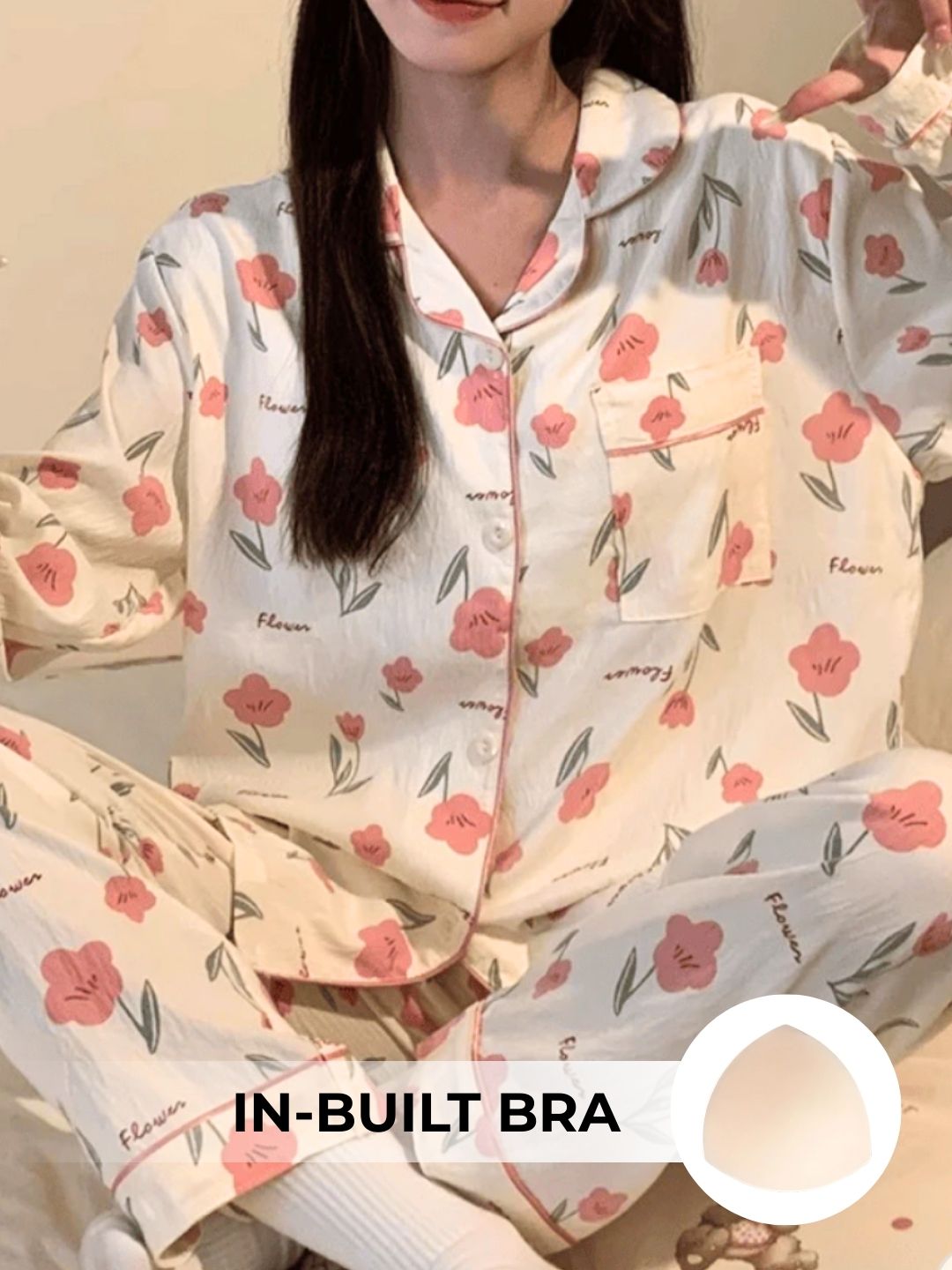 Dreamy Florals Padded Nightsuit Set (3PCS)