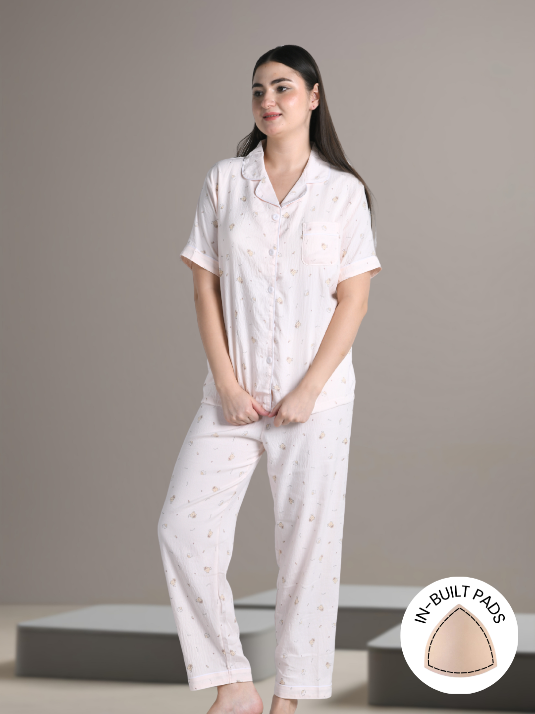 Sleepy Kitty Padded Nightsuit (3 Pc Set)