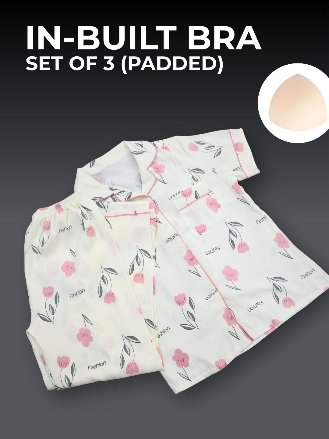 Dreamy Florals Padded Nightsuit Set (3PCS)