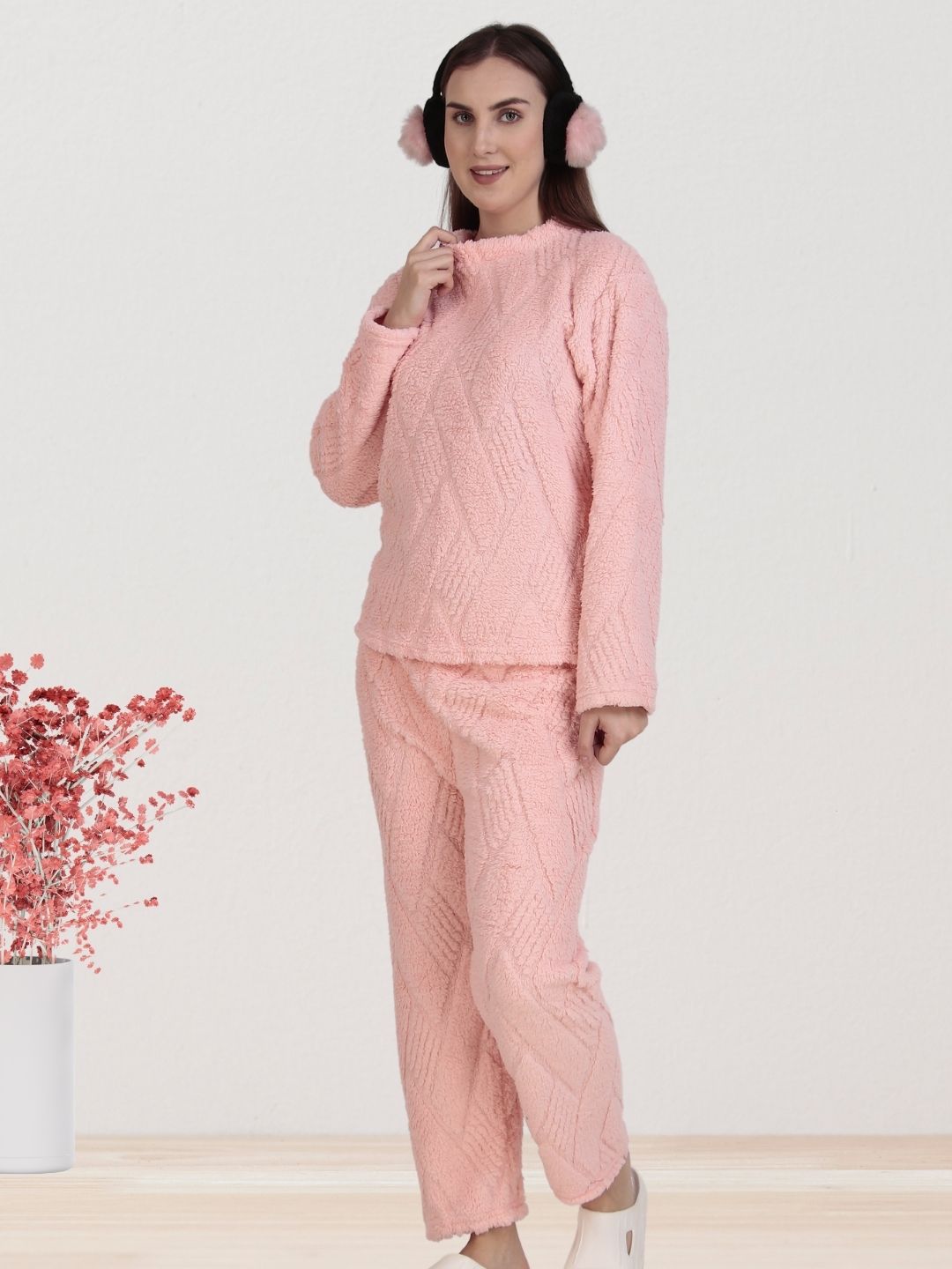 Pink Furry Stripes Nightsuit