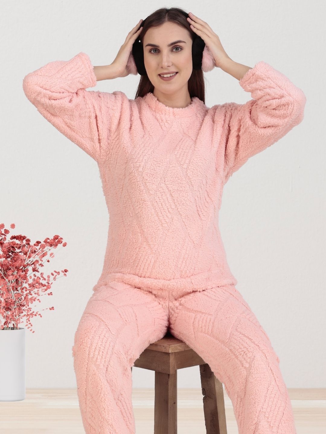 Pink Furry Stripes Nightsuit