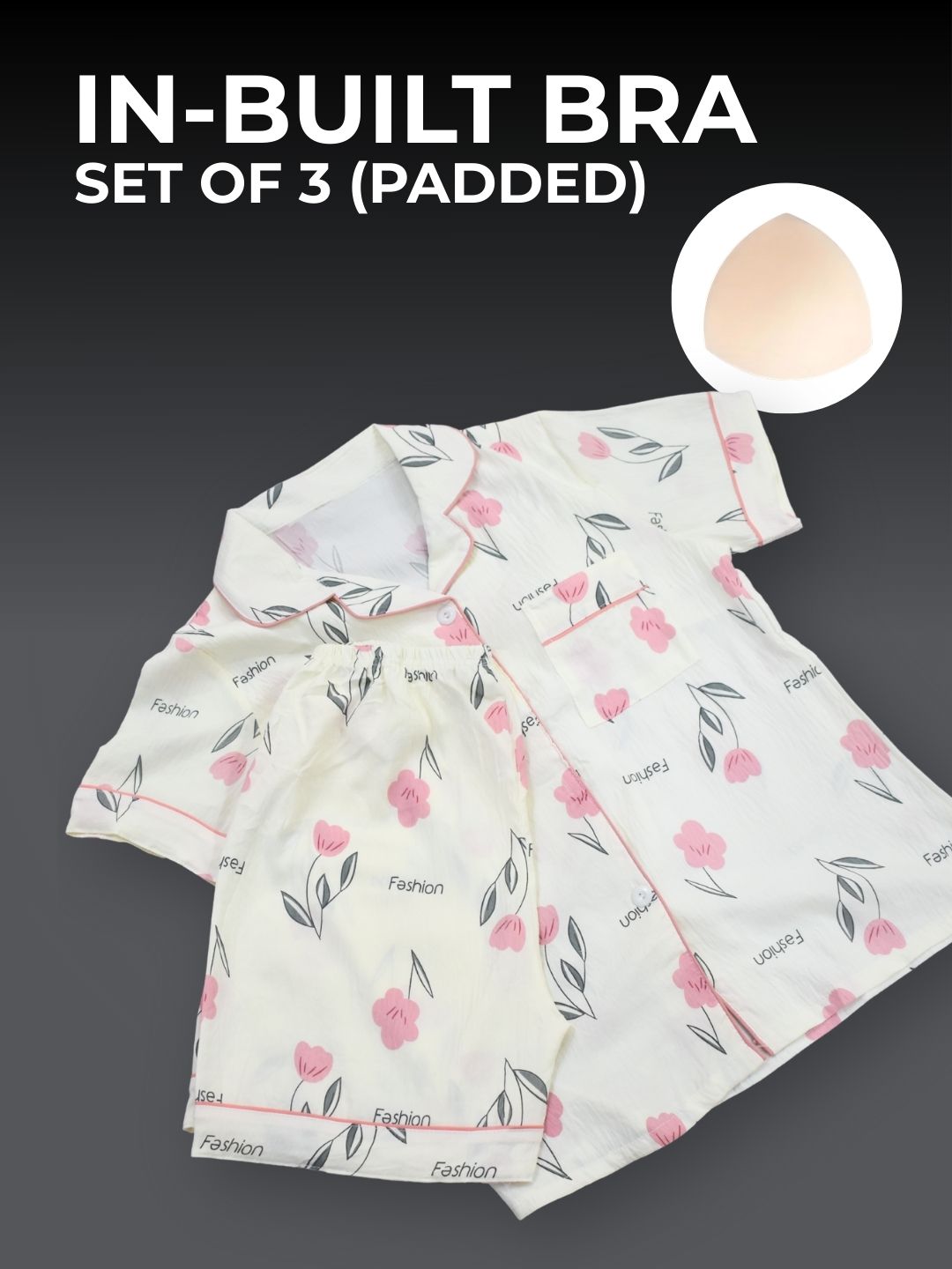 Dreamy Florals Padded Nightsuit Set (3PCS)