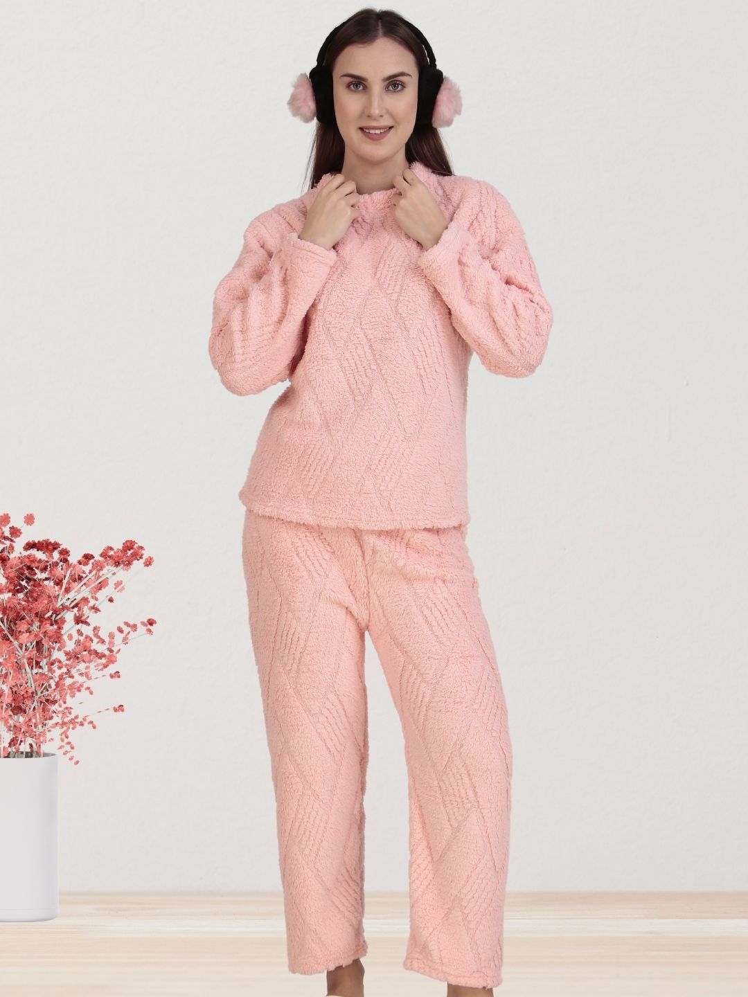 Pink Furry Stripes Nightsuit