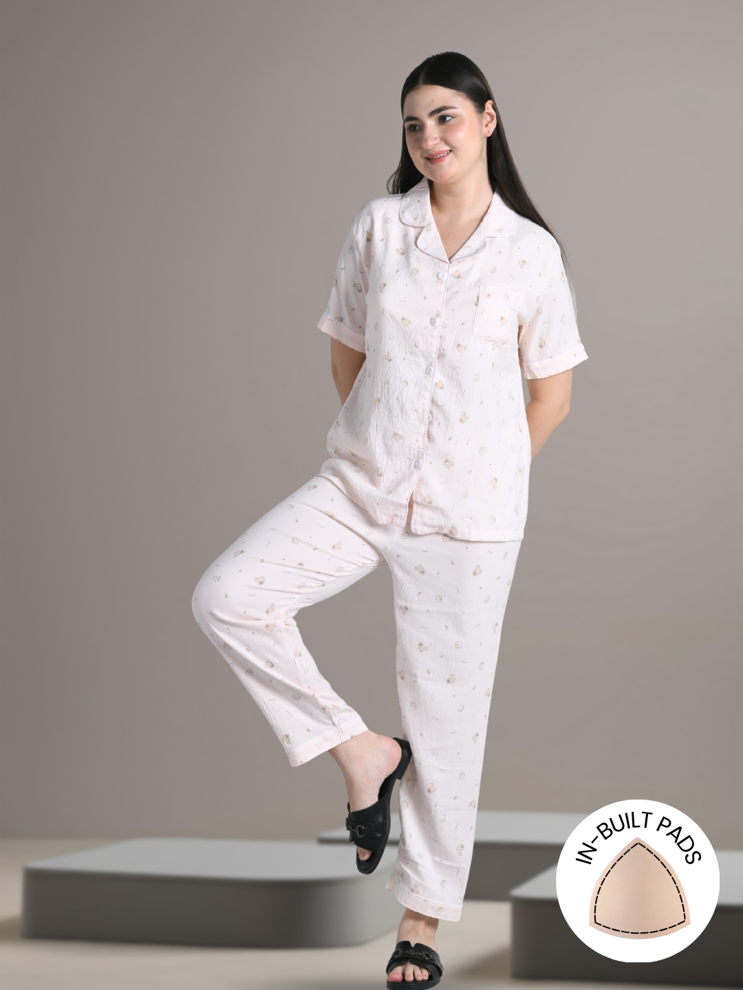 Sleepy Kitty Padded Nightsuit (3 Pc Set)