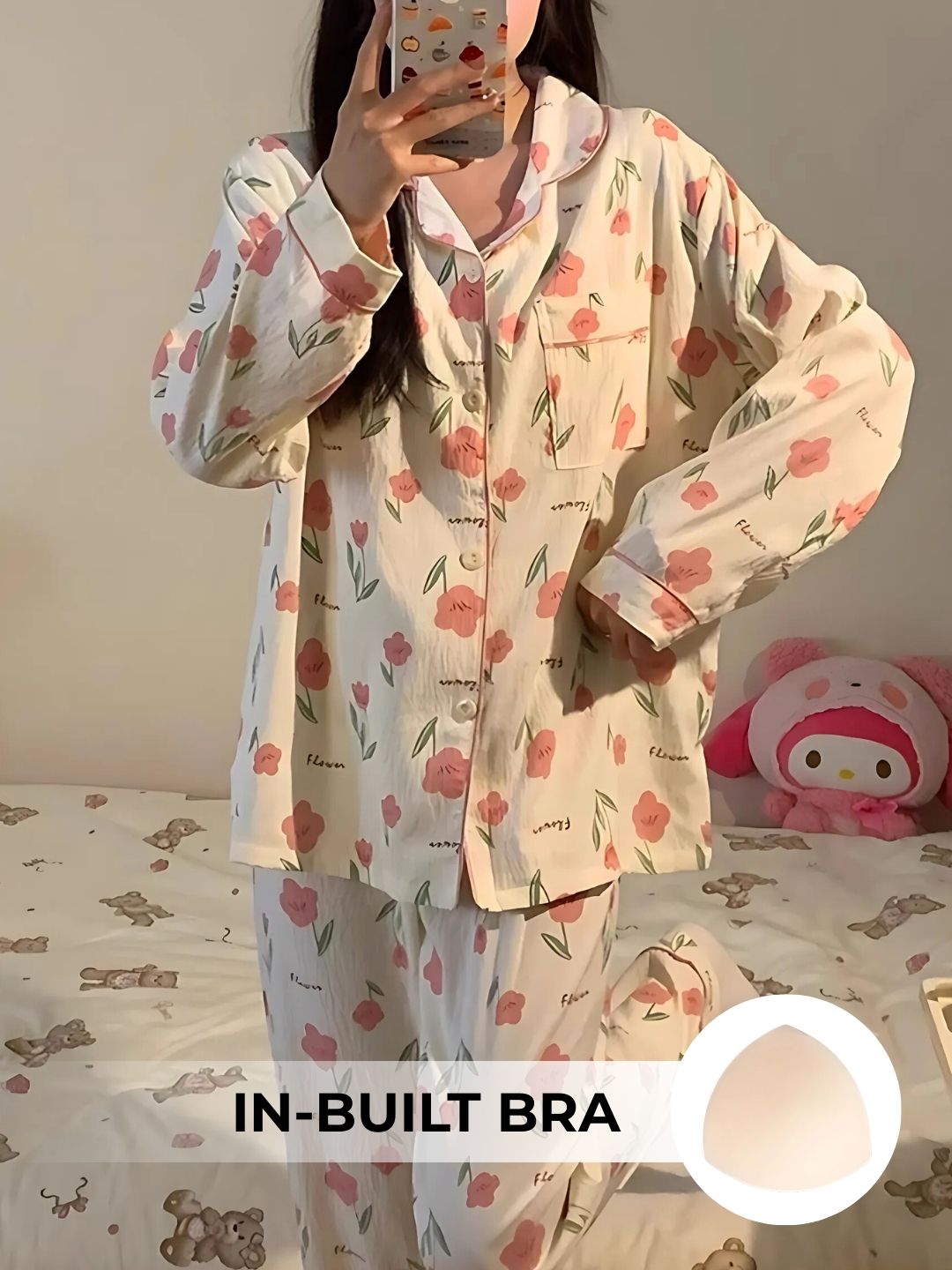 Dreamy Florals Padded Nightsuit Set (3PCS)