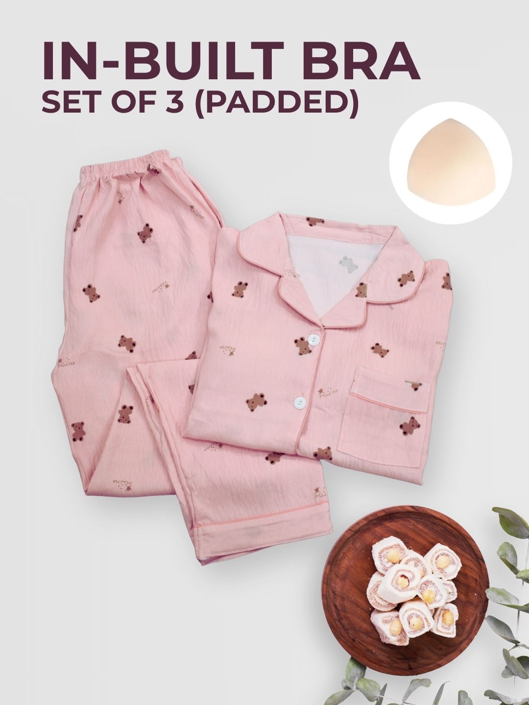 Pink Bear Padded Nightsuit Set (3PCS)