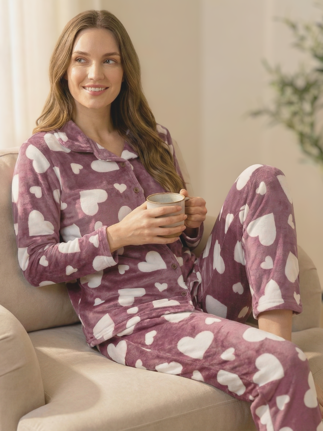 Dusk Pink Heart Velvet Nightsuit