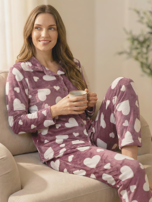 Dusk Pink Heart Velvet Nightsuit