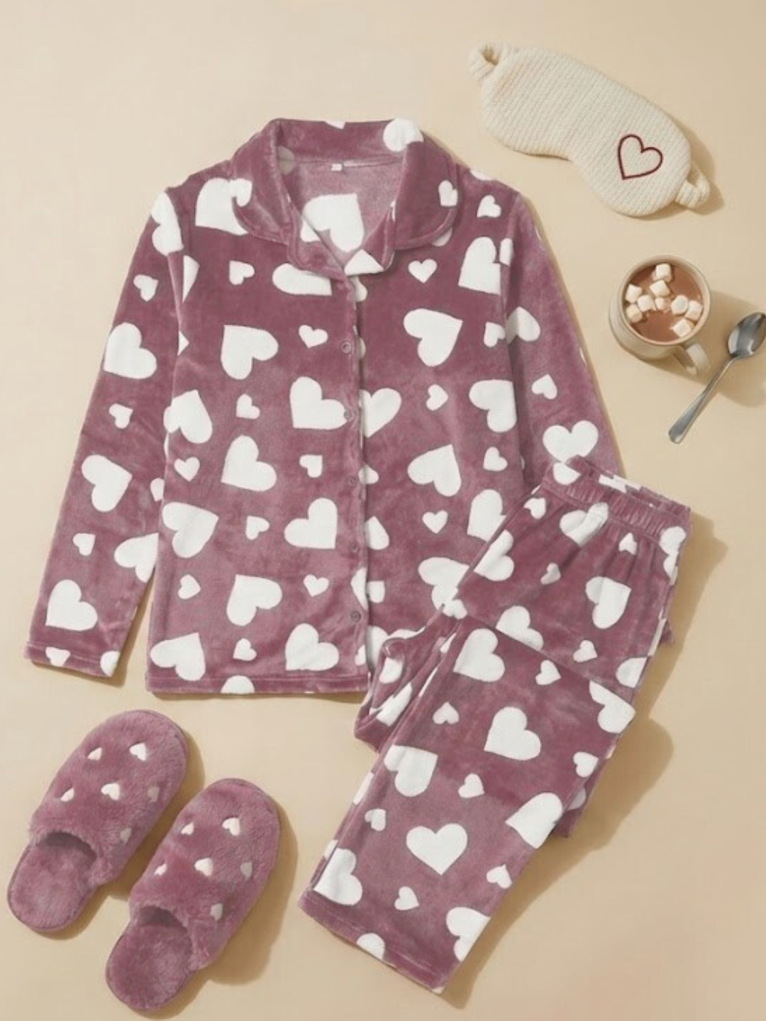 Dusk Pink Heart Velvet Nightsuit