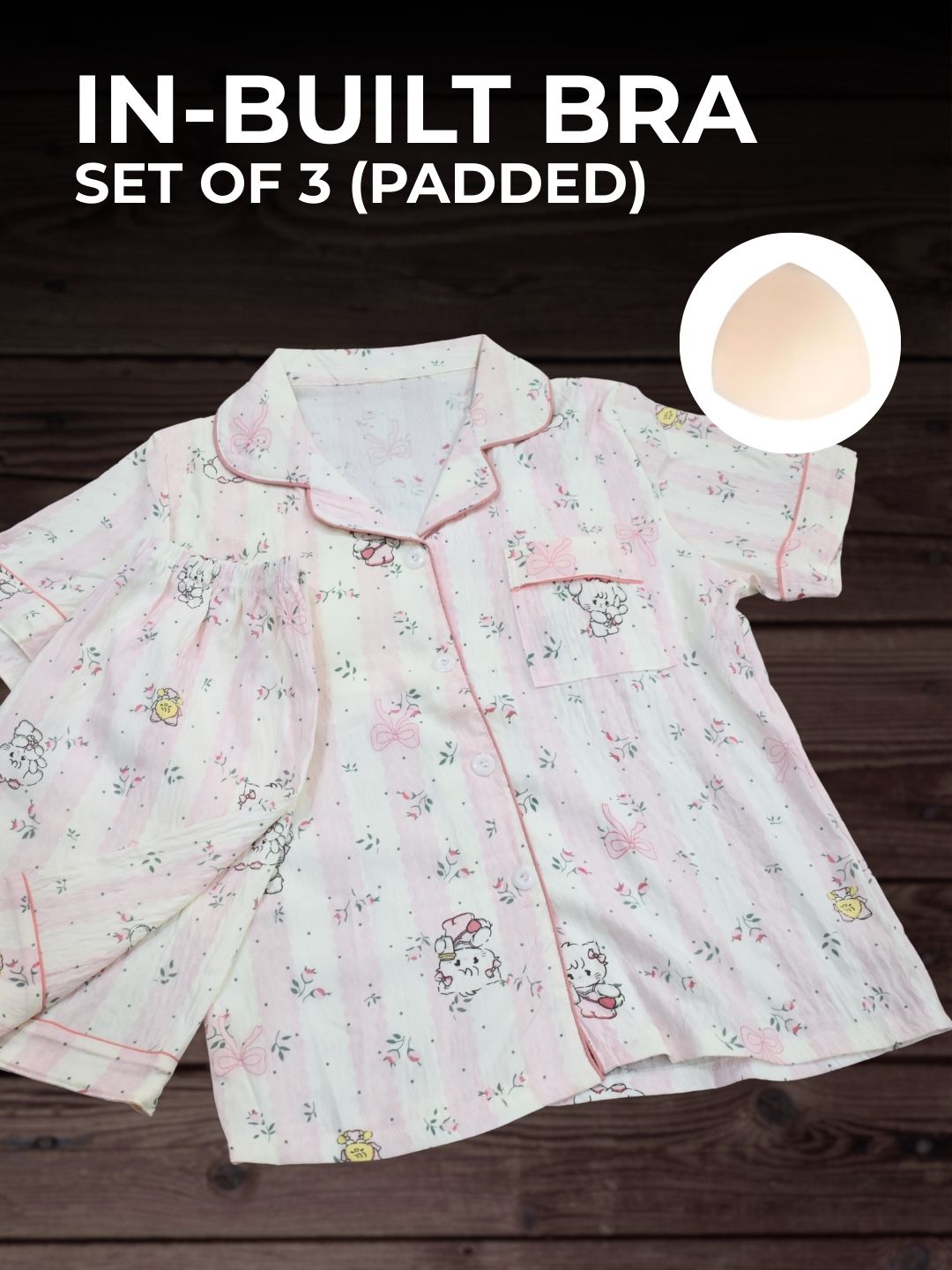 Blossom Bunny Padded Nightsuit Set (3PCS)