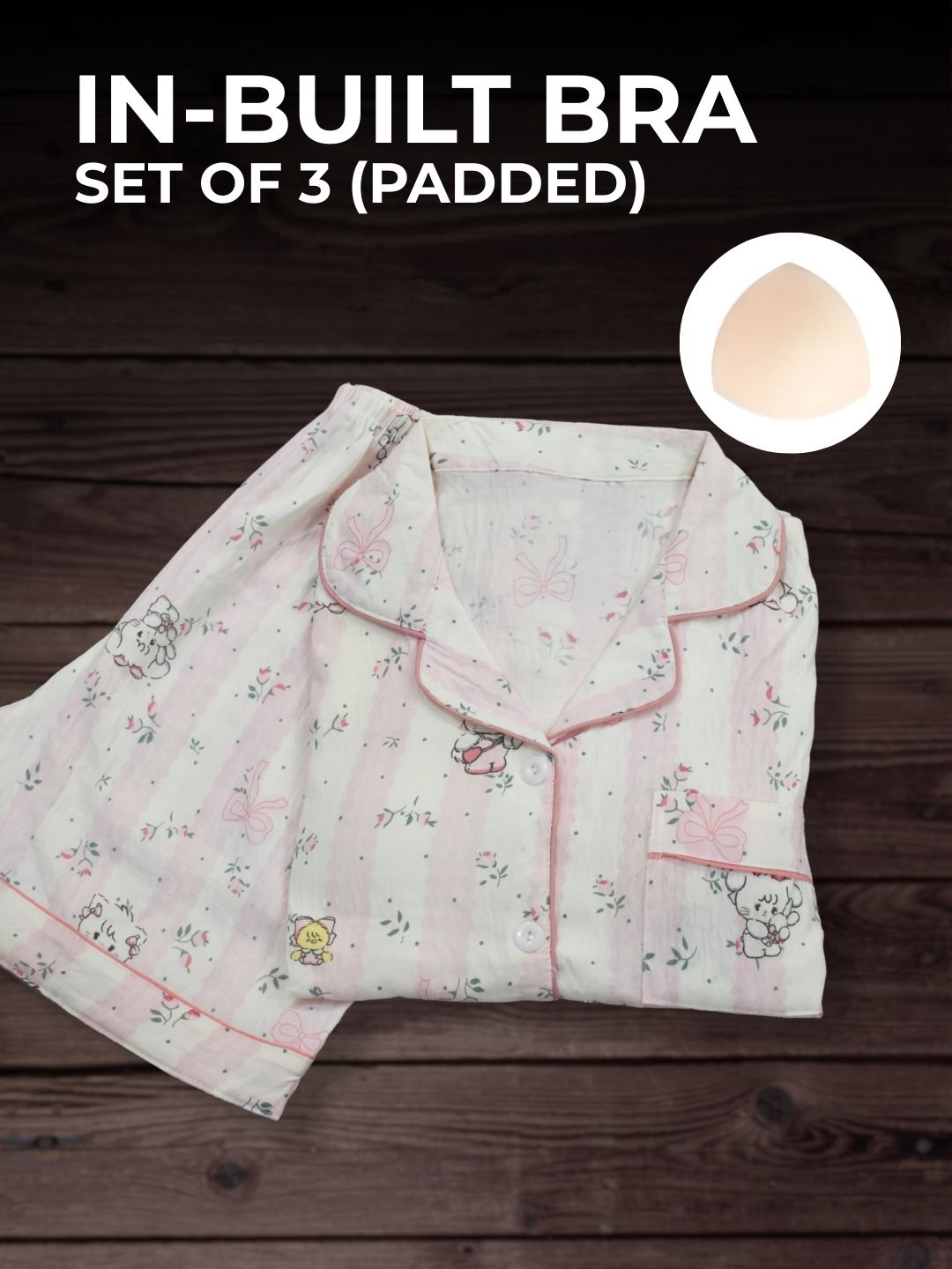 Blossom Bunny Padded Nightsuit Set (3PCS)