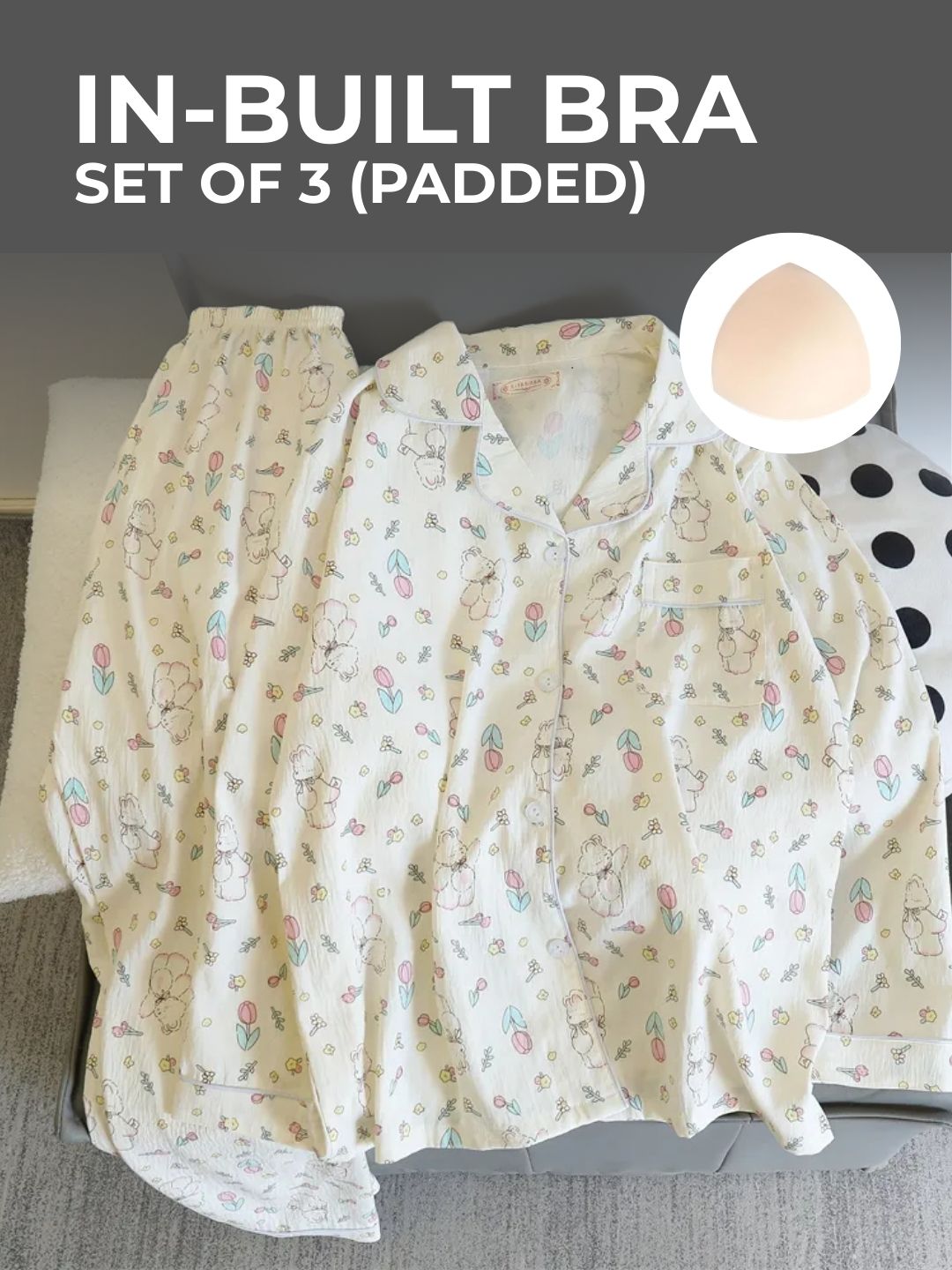 Twilight Bloom Padded Nightsuit Set (3PCS)