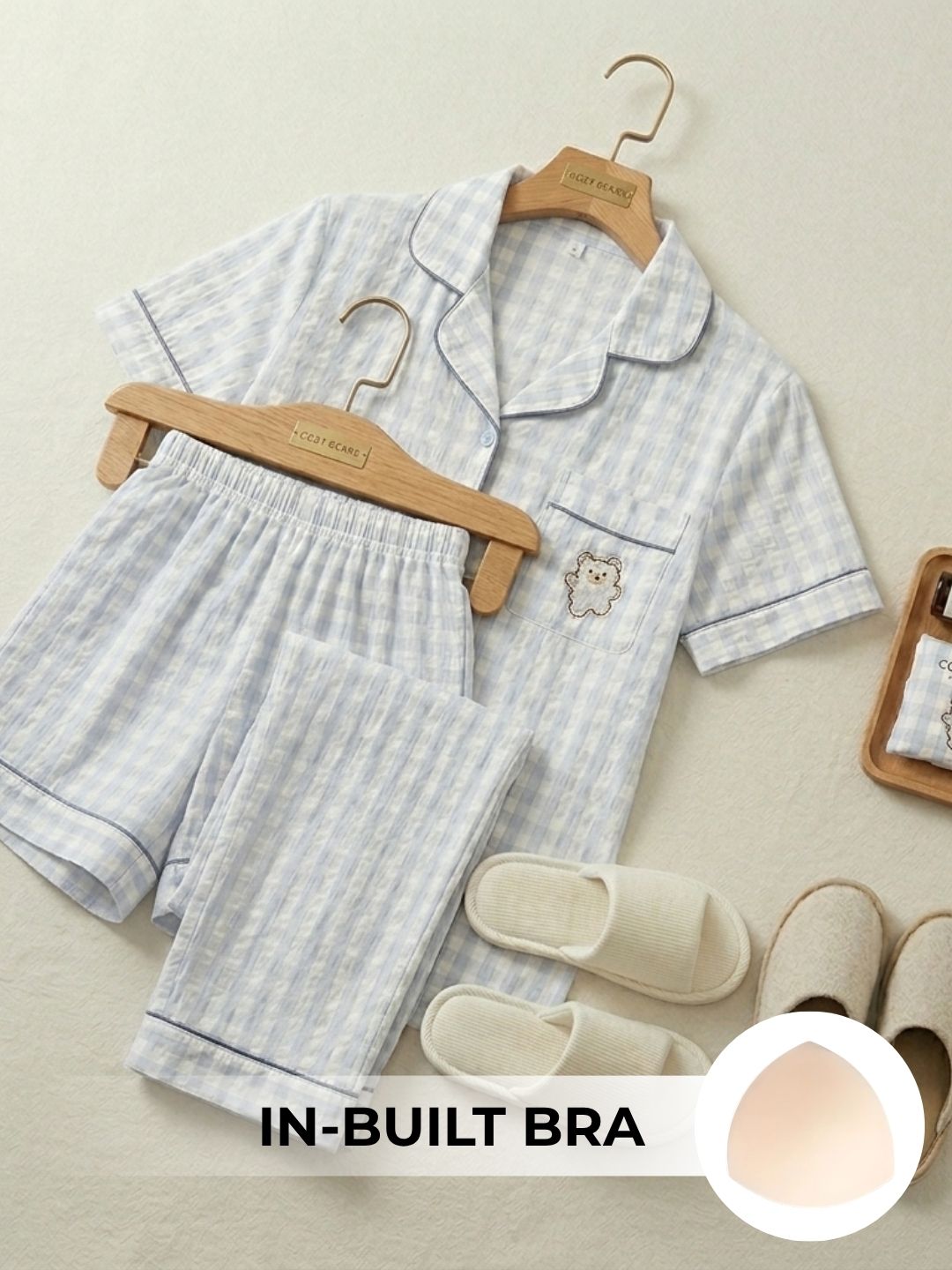 Soft Blue Padded Nightsuit (3PCS)
