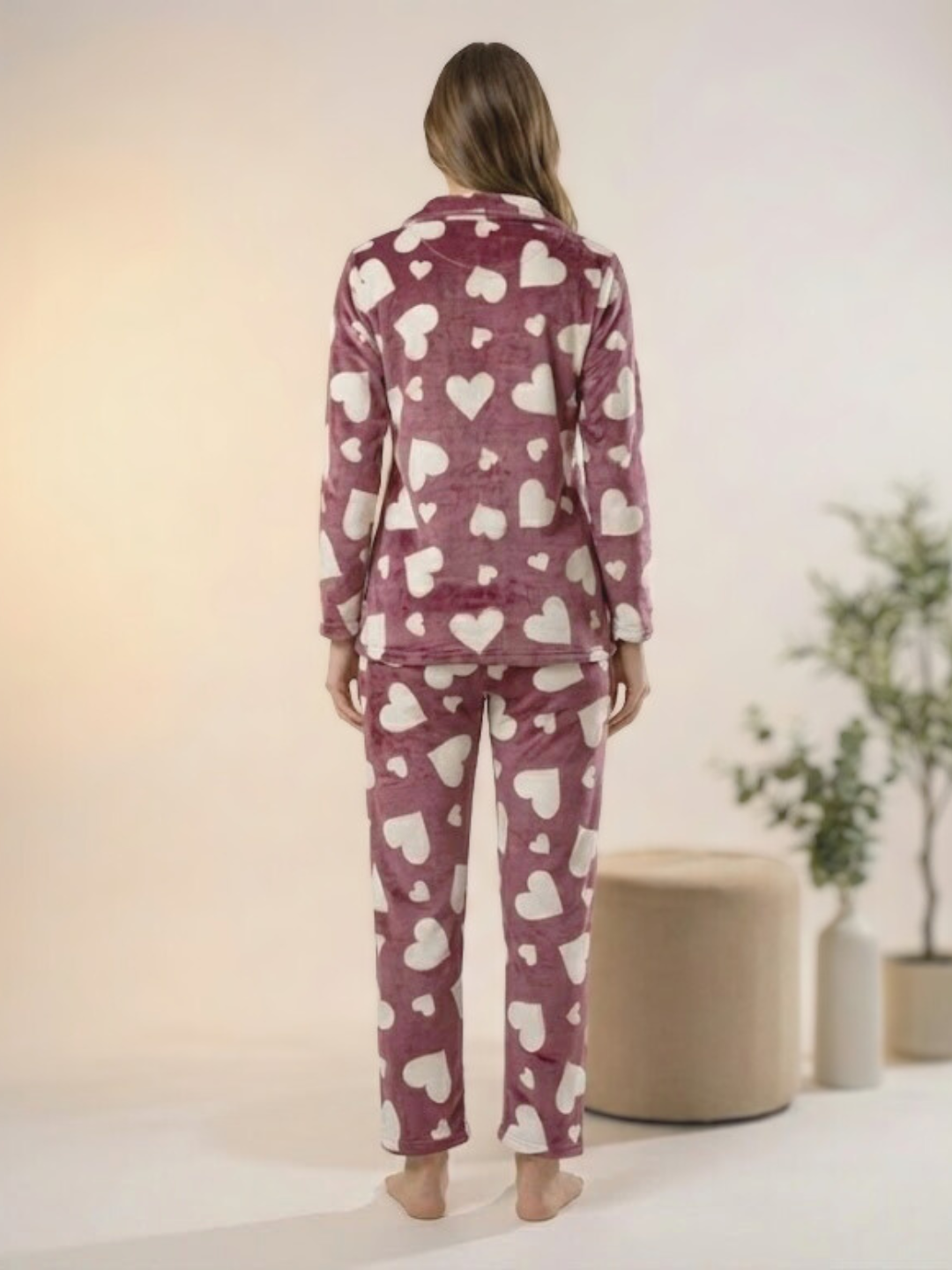 Dusk Pink Heart Velvet Nightsuit