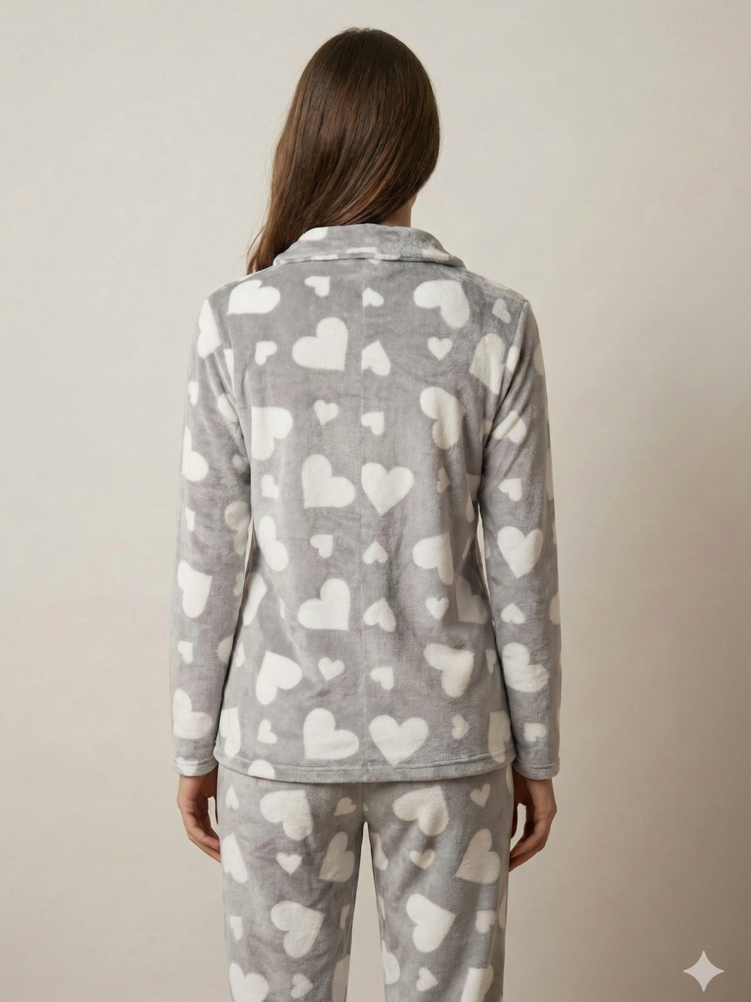 Icy Grey Heart Velvet Nightsuit