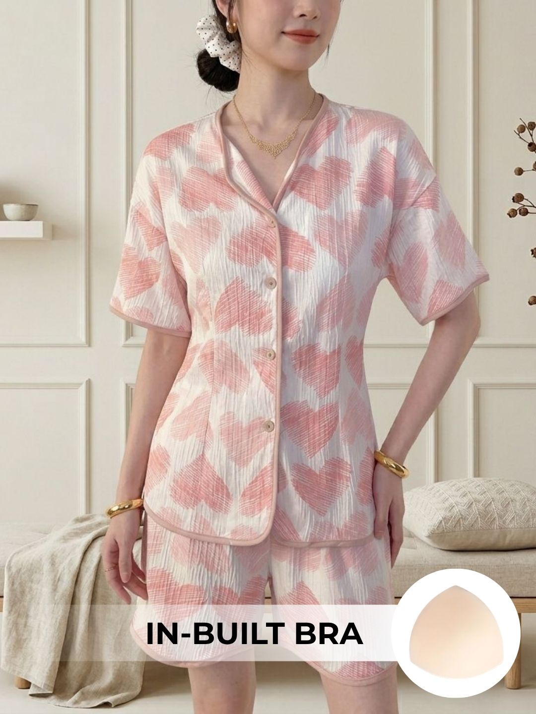 Blush Hearts Padded Nightsuit (3PCS)