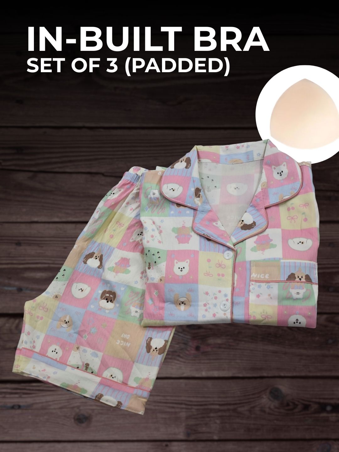 Colour Pop Padded Nightsuit Set (3 PCS)