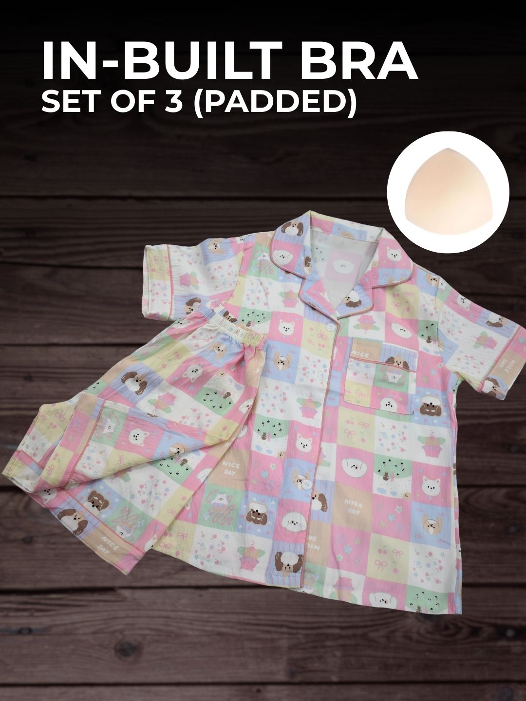 Colour Pop Padded Nightsuit Set (3 PCS)