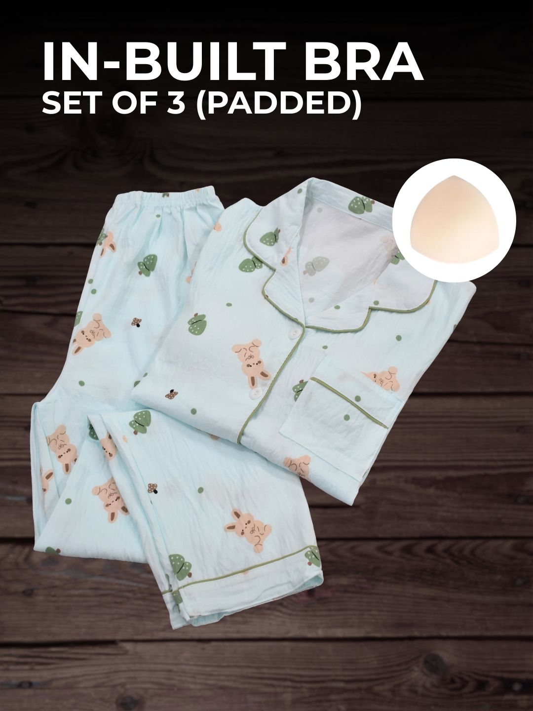 Bunny Padded Nightsuit Set (3PCS)