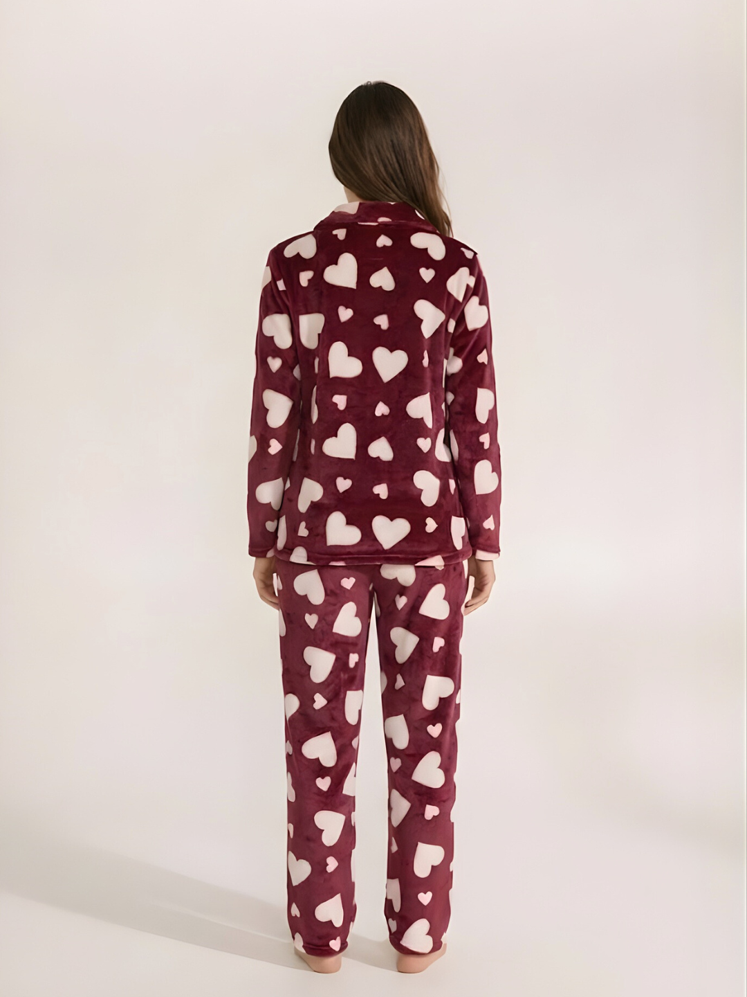 Maroon Heart Velvet Nightsuit