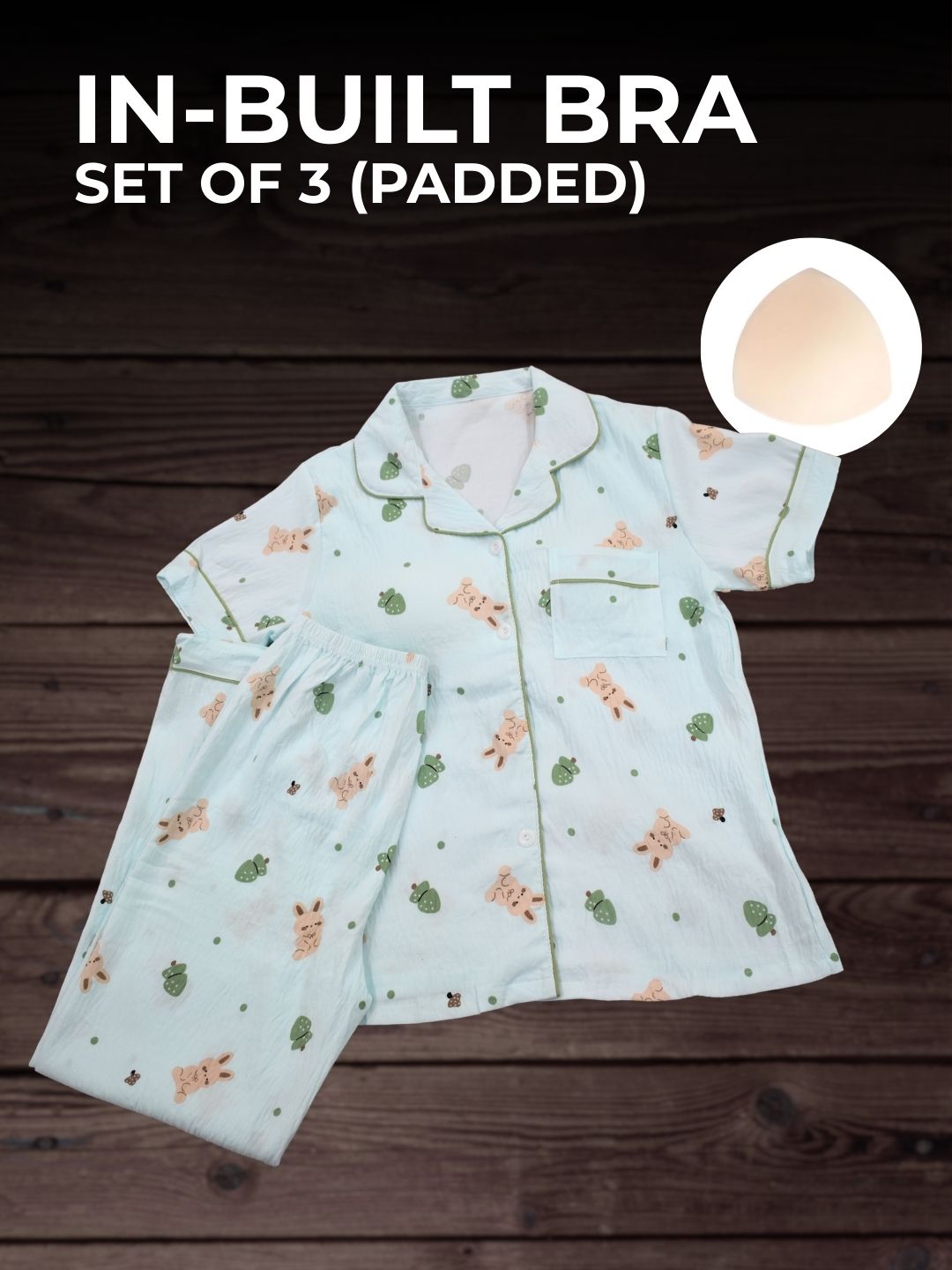 Bunny Padded Nightsuit Set (3PCS)