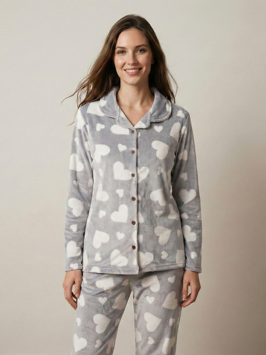 Icy Grey Heart Velvet Nightsuit