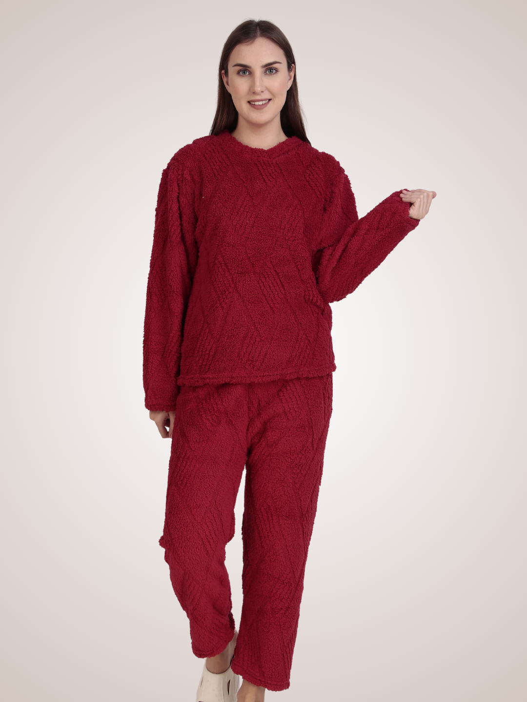 Red Furry Stripes Nightsuit