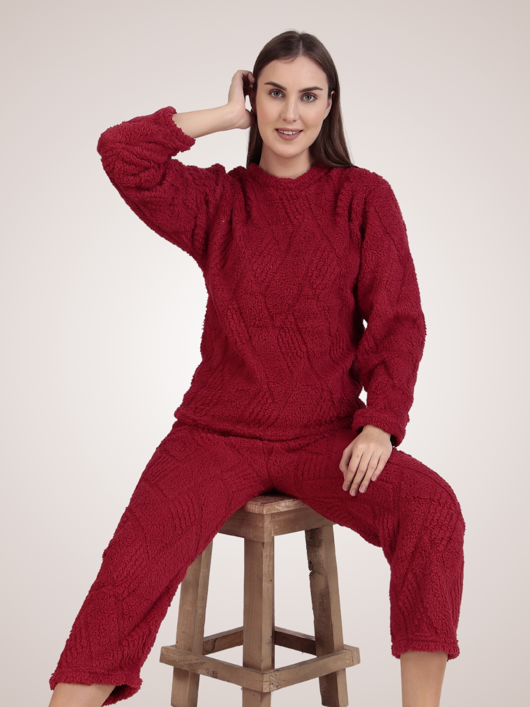 Red Furry Stripes Nightsuit