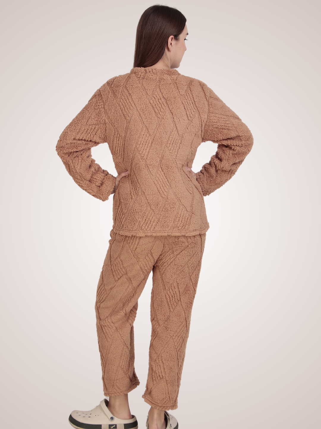 Beige Furry Stripes Nightsuit