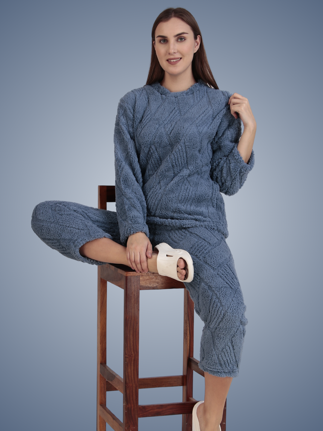 Blue Furry Stripes Nightsuit