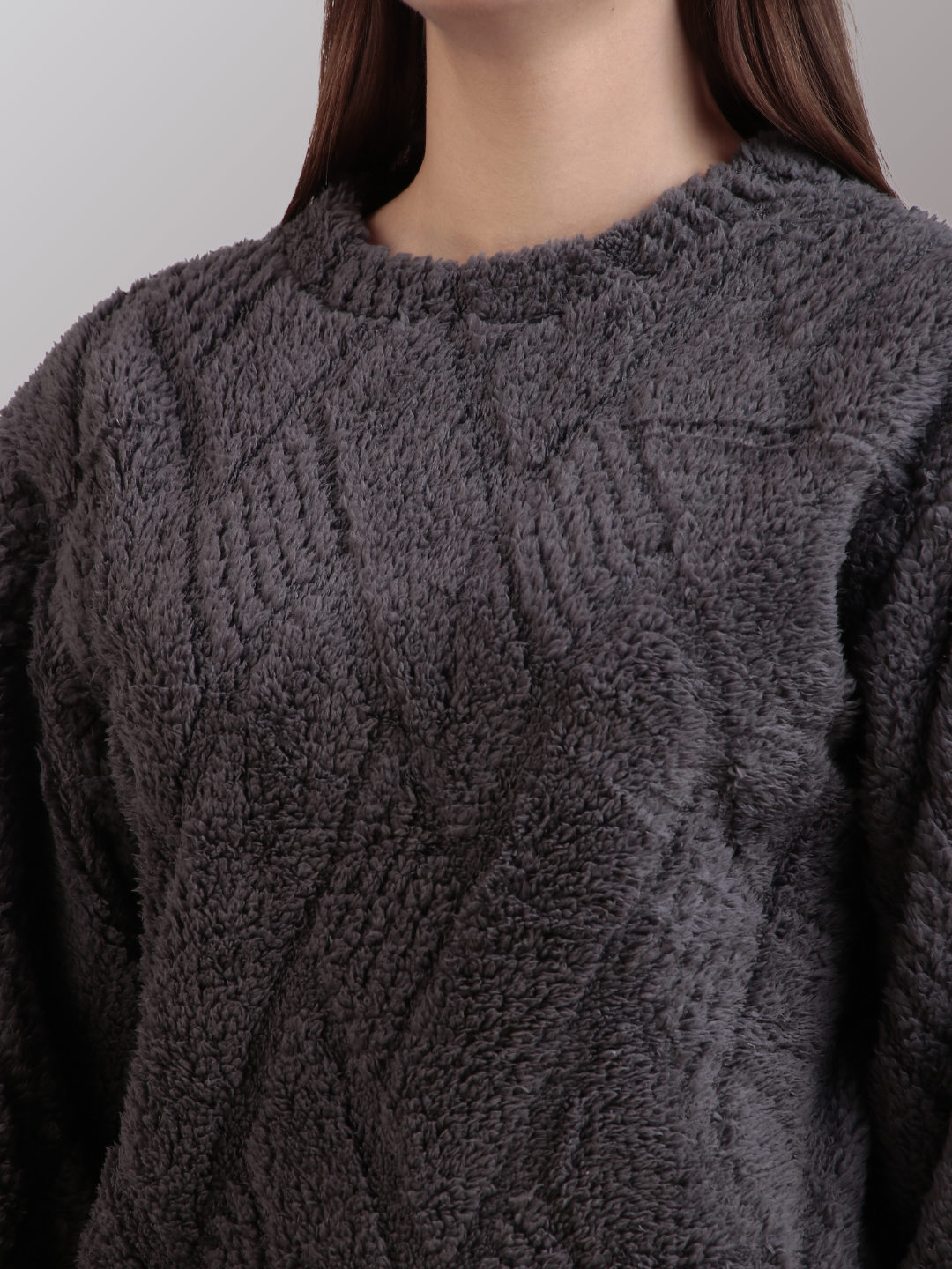Dark Grey Furry Stripes Nightsuit