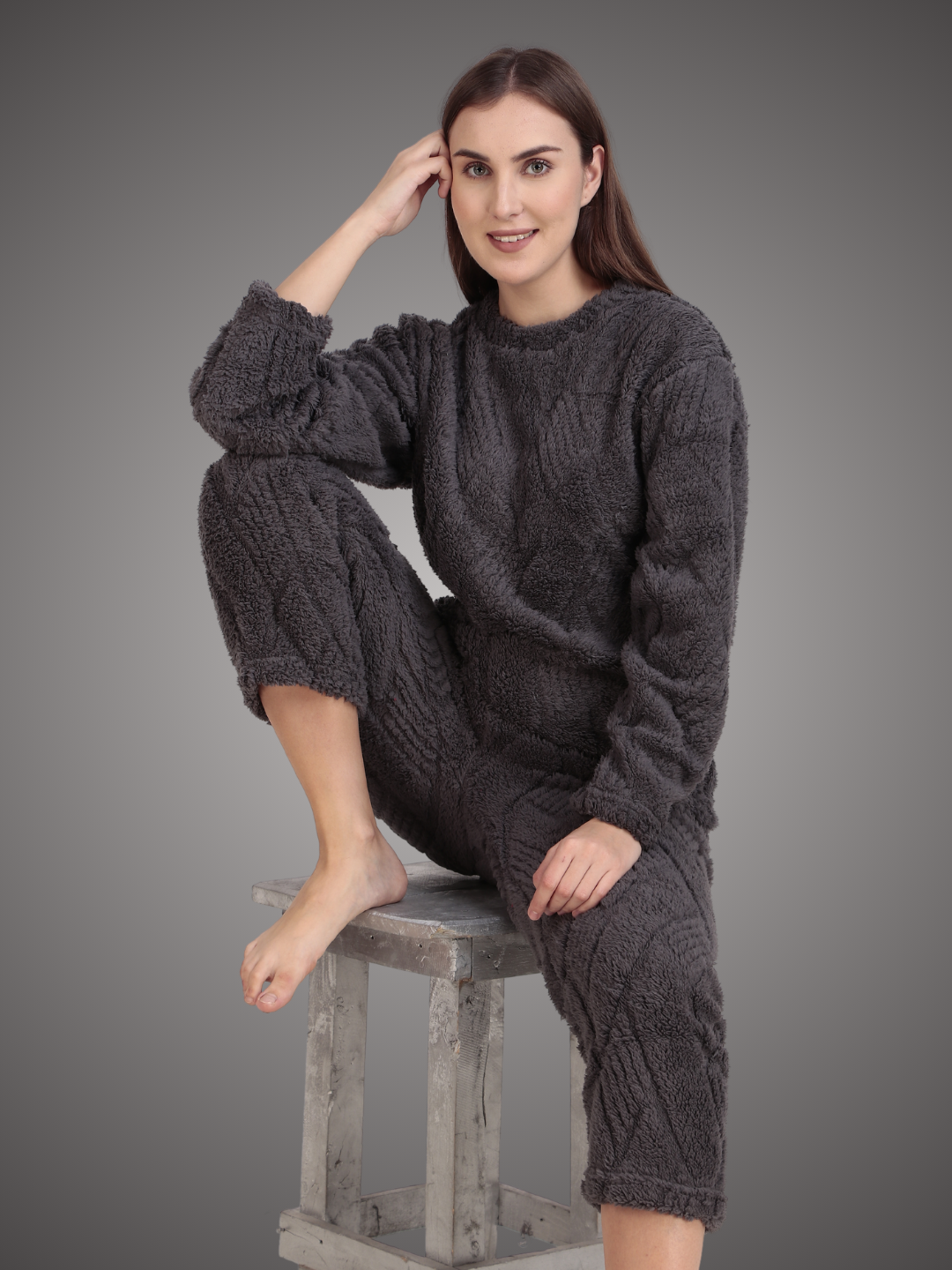 Dark Grey Furry Stripes Nightsuit