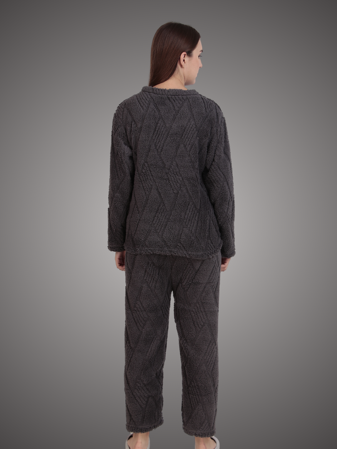 Dark Grey Furry Stripes Nightsuit