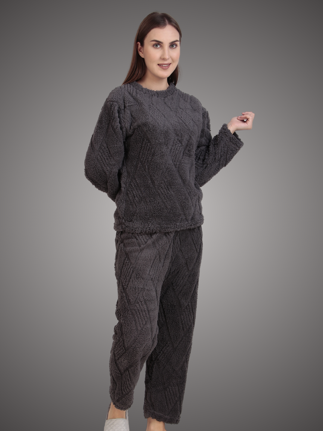 Dark Grey Furry Stripes Nightsuit