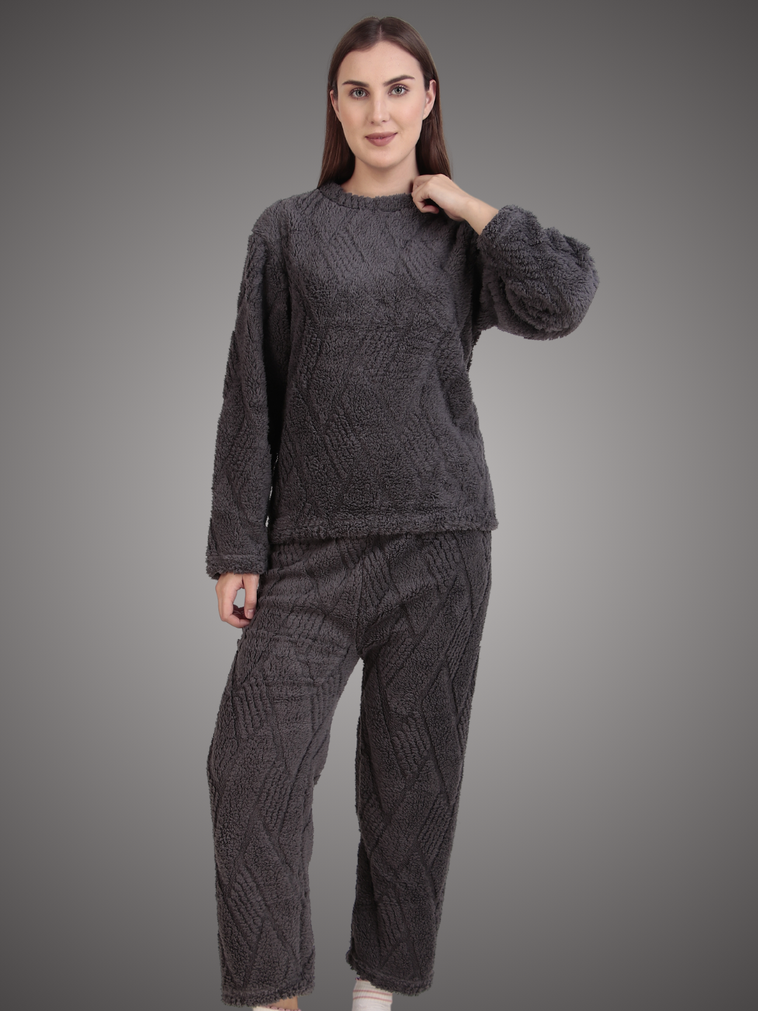 Dark Grey Furry Stripes Nightsuit