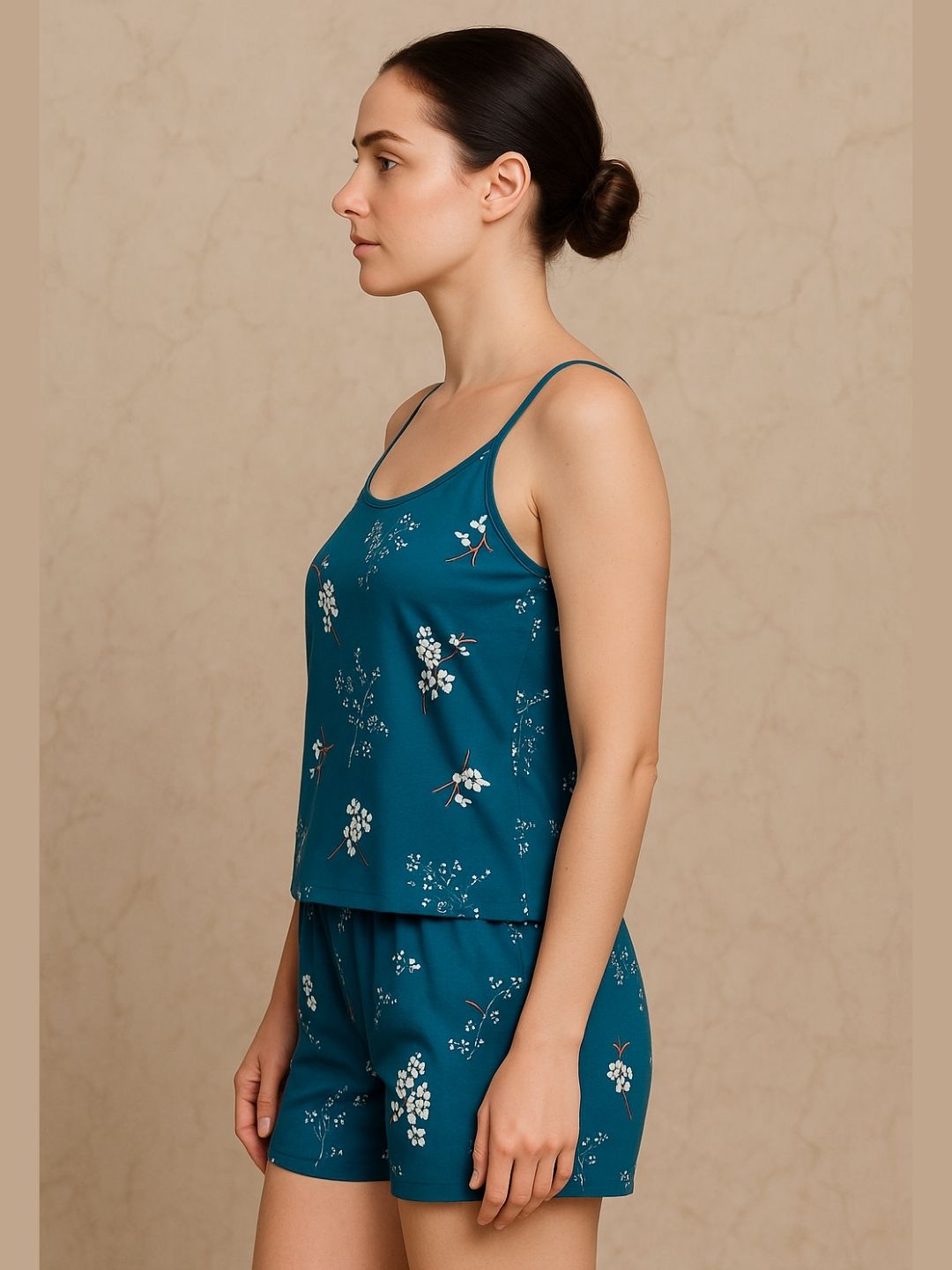 Teal Blue Floral Nightsuit