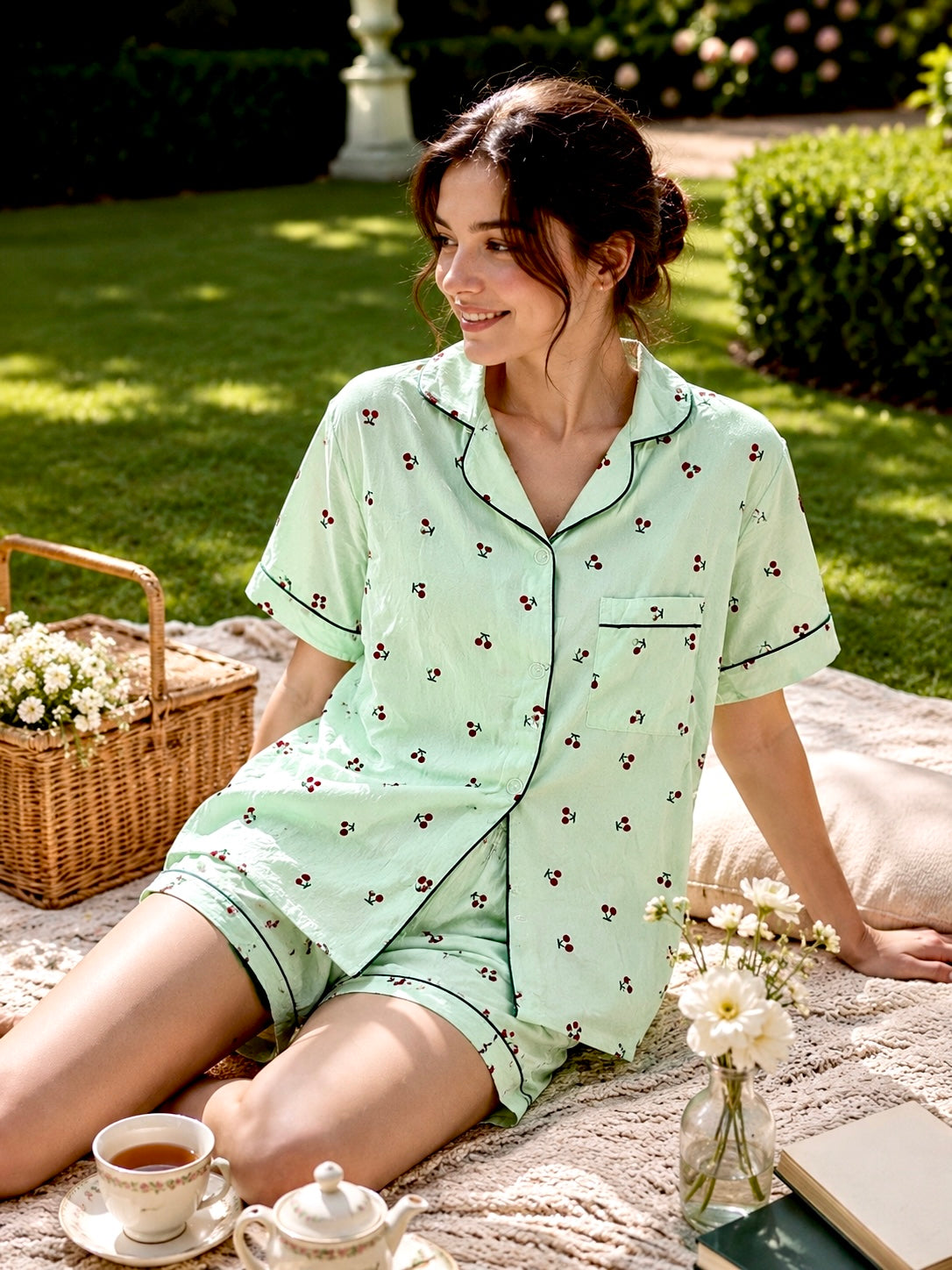 Minty Cherry Padded Nightsuit (3 Pc Set)
